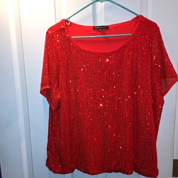 Park & Main Red Sequin Women's Top 2X - Picture 1 of 4